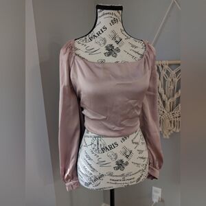 Stunning satin top dynamite tie back soft pink XL Long Sleeve